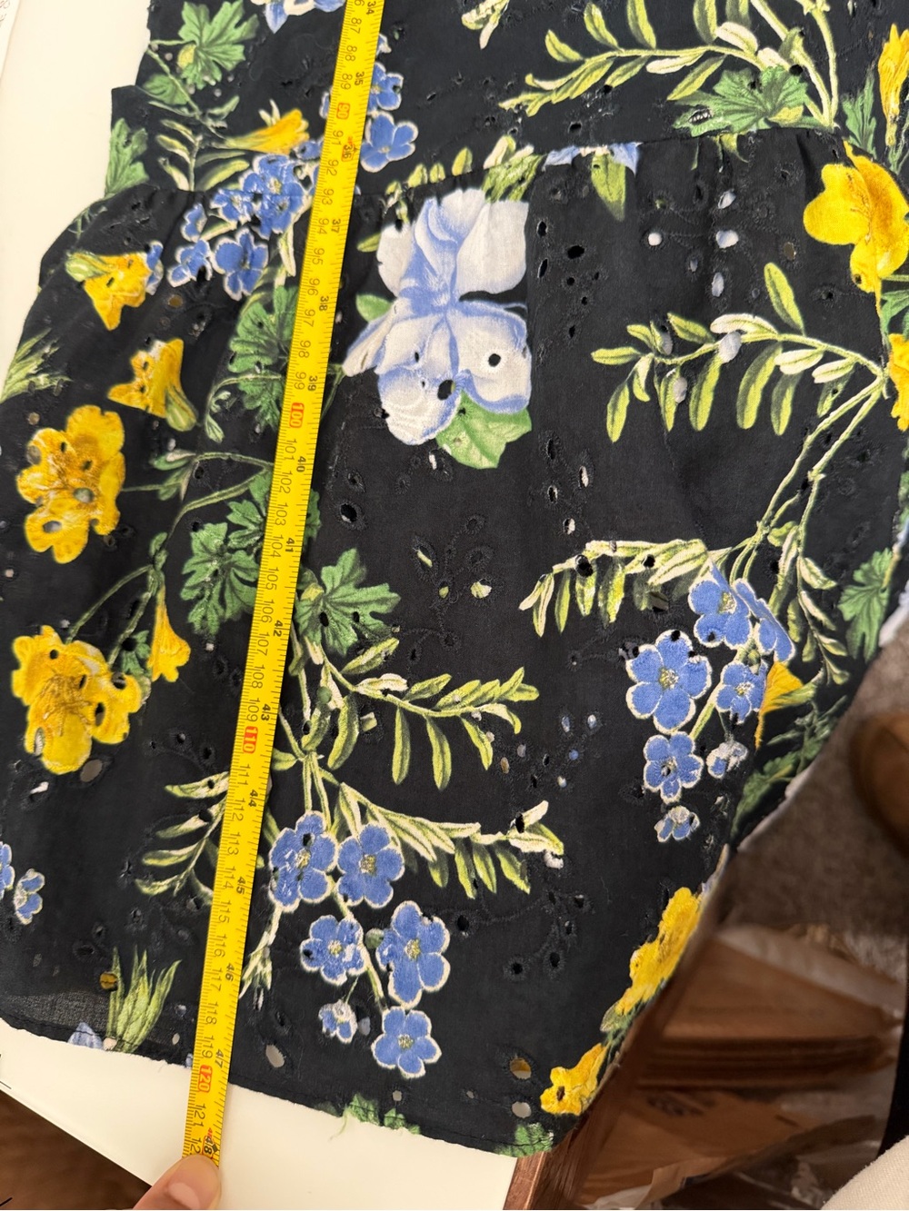 Zara Black Floral Eyelet Midi Dress with Yellow & Blue Blooms Zipper Closure S - Picture 13 of 13